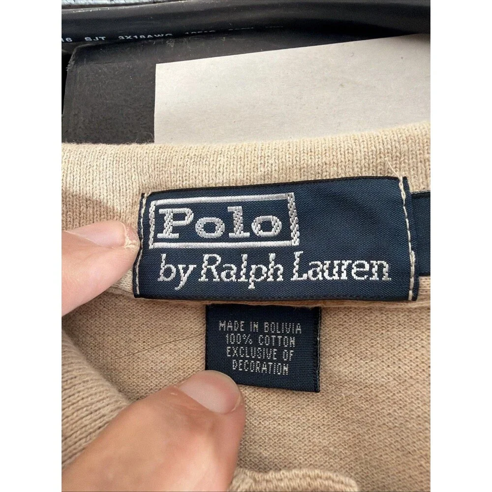Ralph Lauren Long-Sleeve Polo Shirt - Tan with Grey Logo XL